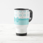 Aqua Blue Damask met Turquoise Ribbon Reisbeker (Voorkant rechts)