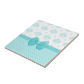 Aqua Blue Damask met Turquoise Ribbon Tegeltje (Zijkant)