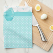 Aqua Blue Damask met Turquoise Ribbon Theedoek (Quarter Fold)