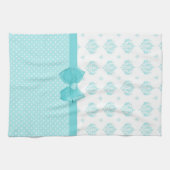 Aqua Blue Damask met Turquoise Ribbon Theedoek (Horizontaal)