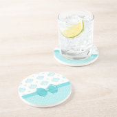 Aqua Blue Damask met Turquoise Ribbon Zandsteen Onderzetter (Zijkant)