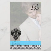 Aqua Blue Damask Monogram bruiloft Briefpapier (Voorkant)