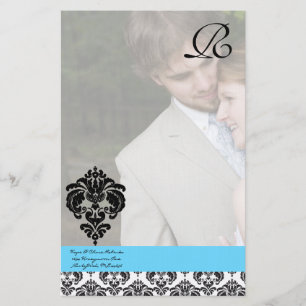 Aqua Blue Damask Monogram bruiloft Briefpapier