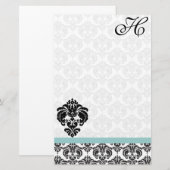 Aqua Blue Damask Monogram Gerecycled papier (Voorkant / Achterkant)