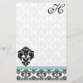 Aqua Blue Damask Monogram Gerecycled papier (Voorkant)