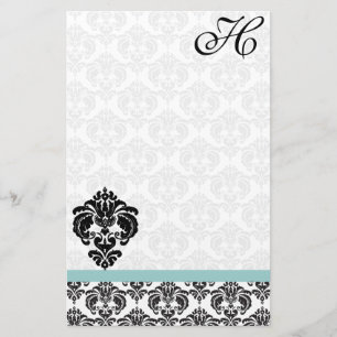 Aqua Blue Damask Monogram Gerecycled papier