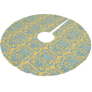 Aqua Blue Damask Old World Cream Yellow Kerstboom Rok