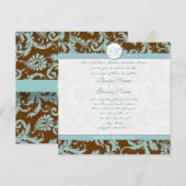 Aqua Blue Damask op bruine kerstbruiloft Kaart (Voorkant / Achterkant)
