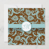 Aqua Blue Damask op bruine kerstbruiloft Kaart (Achterkant)