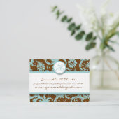 Aqua Blue Damask op Kaarten rond het bruine Damask Visitekaartje (Staand voorkant)