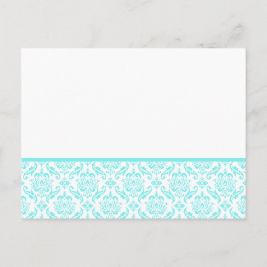Aqua Blue Damask op witte bruiloft uitnodiging (Achterkant)