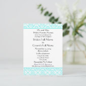 Aqua Blue Damask op witte bruiloft uitnodiging (Staand voorkant)