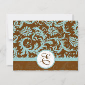 Aqua Blue Damask over de uitnodiging tot brute bru (Voorkant)
