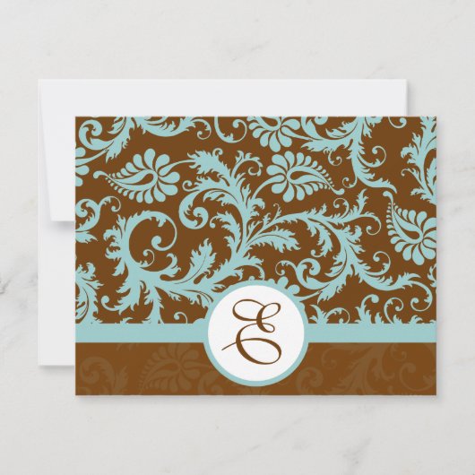 Aqua Blue Damask over de uitnodiging tot brute bru (Voorkant)