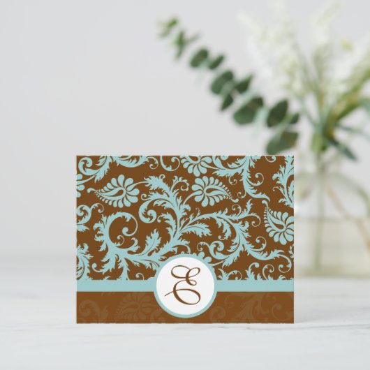 Aqua Blue Damask over de uitnodiging tot brute bru (Staand voorkant)