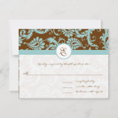 Aqua Blue Damask over de uitnodiging tot brute bru (Achterkant)