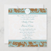 Aqua Blue Damask over de uitnodiging tot brute bru (Voorkant)
