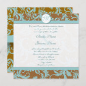 Aqua Blue Damask over de uitnodiging tot brute bru (Voorkant / Achterkant)