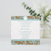 Aqua Blue Damask over de uitnodiging tot brute bru (Staand voorkant)