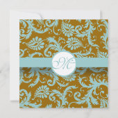 Aqua Blue Damask over de uitnodiging tot brute bru (Achterkant)