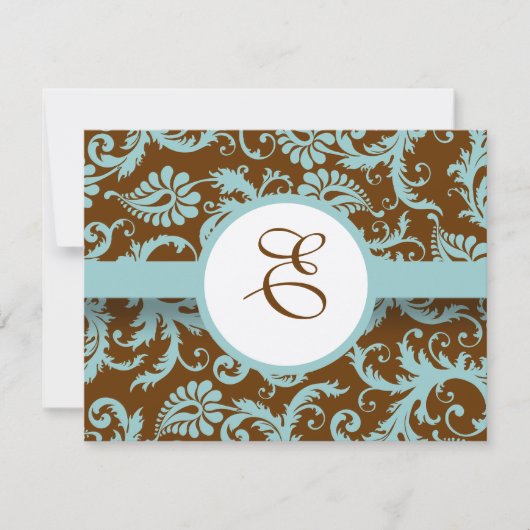 Aqua Blue Damask over de uitnodiging tot brute bru (Voorkant)
