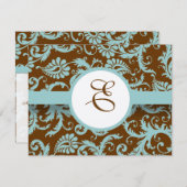 Aqua Blue Damask over de uitnodiging tot brute bru (Voorkant / Achterkant)