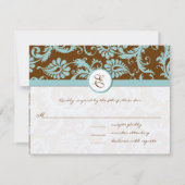 Aqua Blue Damask over de uitnodiging tot brute bru (Achterkant)