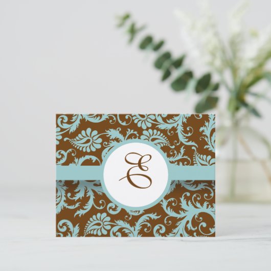 Aqua Blue Damask over de uitnodiging tot brute bru (Staand voorkant)