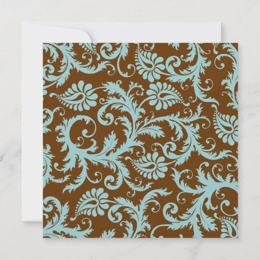 Aqua Blue Damask over de uitnodiging tot brute bru (Achterkant)