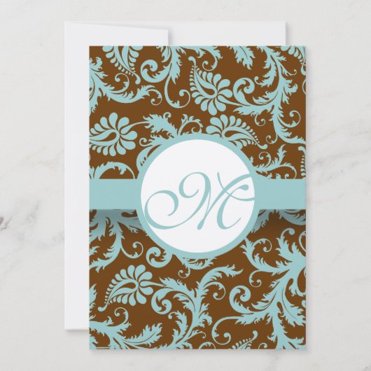 Aqua Blue Damask over de uitnodiging tot brute bru (Voorkant)