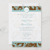 Aqua Blue Damask over de uitnodiging tot brute bru (Achterkant)