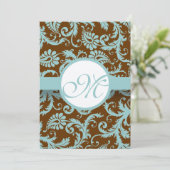 Aqua Blue Damask over de uitnodiging tot brute bru (Staand voorkant)