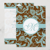 Aqua Blue Damask over de uitnodiging tot brute bru (Voorkant / Achterkant)