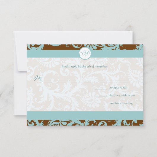 Aqua Blue Damask over de uitnodiging tot brute bru (Voorkant)