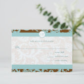 Aqua Blue Damask over de uitnodiging tot brute bru (Staand voorkant)