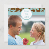 Aqua Blue Damask over de uitnodiging tot brute bru (Voorkant)