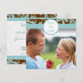 Aqua Blue Damask over de uitnodiging tot brute bru (Voorkant / Achterkant)