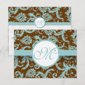 Aqua Blue Damask over de uitnodiging tot brute bru (Voorkant / Achterkant)