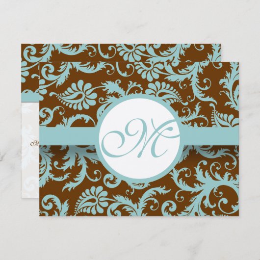 Aqua Blue Damask over de uitnodiging tot brute bru (Voorkant / Achterkant)
