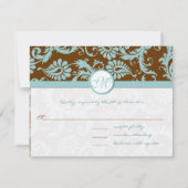 Aqua Blue Damask over de uitnodiging tot brute bru (Achterkant)