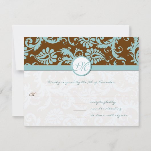 Aqua Blue Damask over de uitnodiging tot brute bru (Achterkant)
