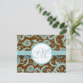 Aqua Blue Damask over de uitnodiging tot brute bru (Staand voorkant)
