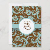 Aqua Blue Damask over de uitnodiging tot brute bru (Voorkant)