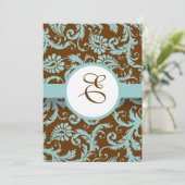 Aqua Blue Damask over de uitnodiging tot brute bru (Staand voorkant)