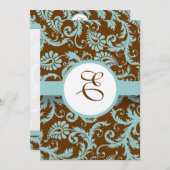 Aqua Blue Damask over de uitnodiging tot brute bru (Voorkant / Achterkant)