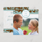 Aqua Blue Damask over de uitnodiging tot brute bru (Voorkant / Achterkant)