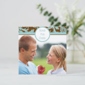 Aqua Blue Damask over de uitnodiging tot brute bru (Staand voorkant)