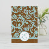 Aqua Blue Damask over de uitnodiging tot brute bru (Staand voorkant)