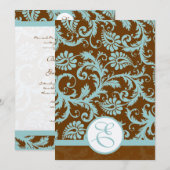 Aqua Blue Damask over de uitnodiging tot brute bru (Voorkant / Achterkant)