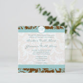 Aqua Blue Damask over de uitnodiging tot brute bru (Staand voorkant)